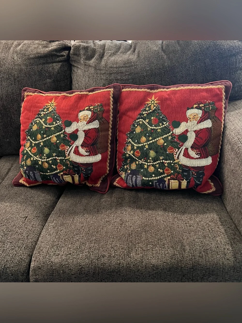 Festive Red Santa & Christmas Tree Decorative Throw Pillow - Set of 2